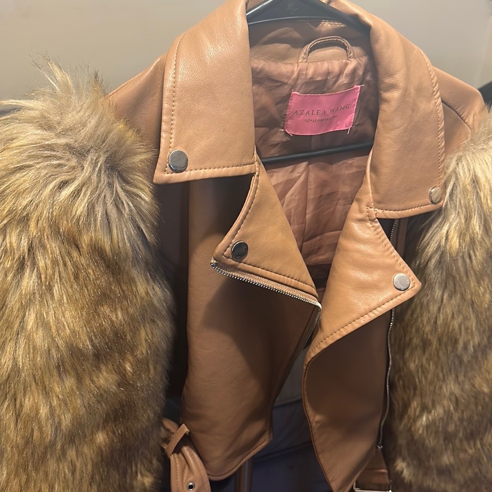 Winter leather fur jacket size L